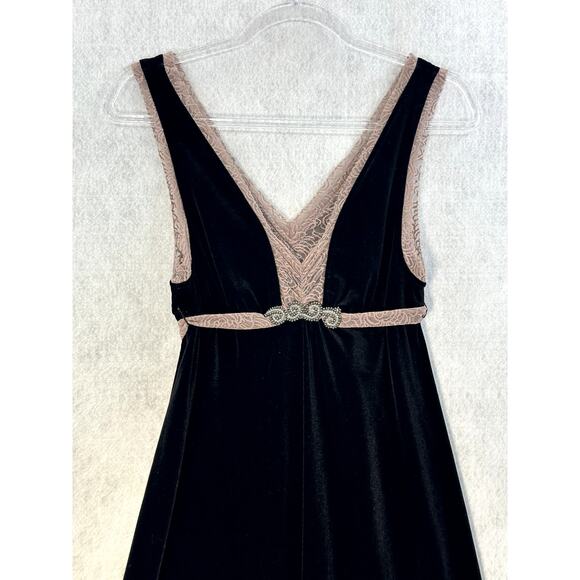 Free People Velvet Dress Drape Front Lace Trimmed Sleeveless Black Pink NWT - Picture 4 of 10